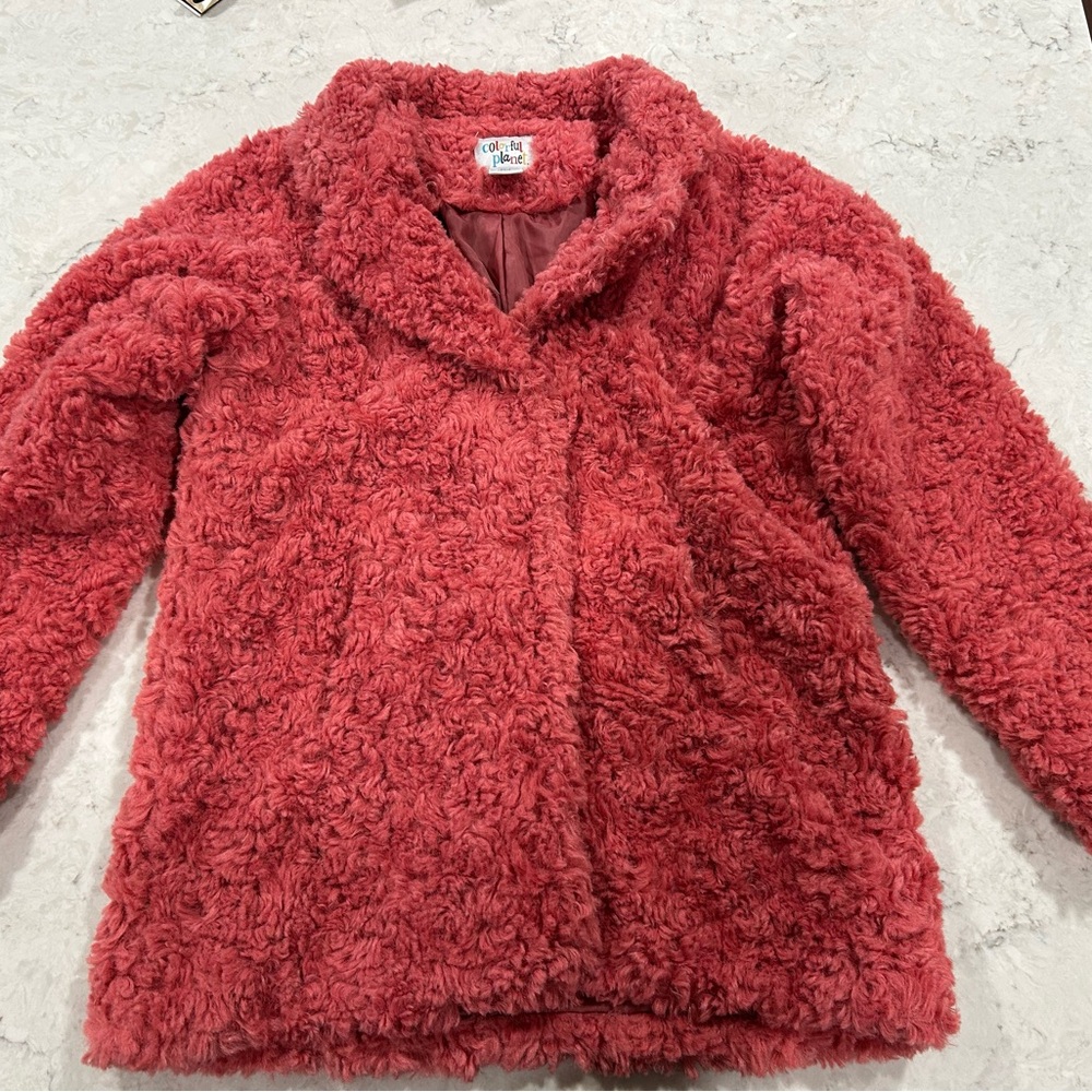 Girls Pink Faux Fur Teddy Bear Jacket
